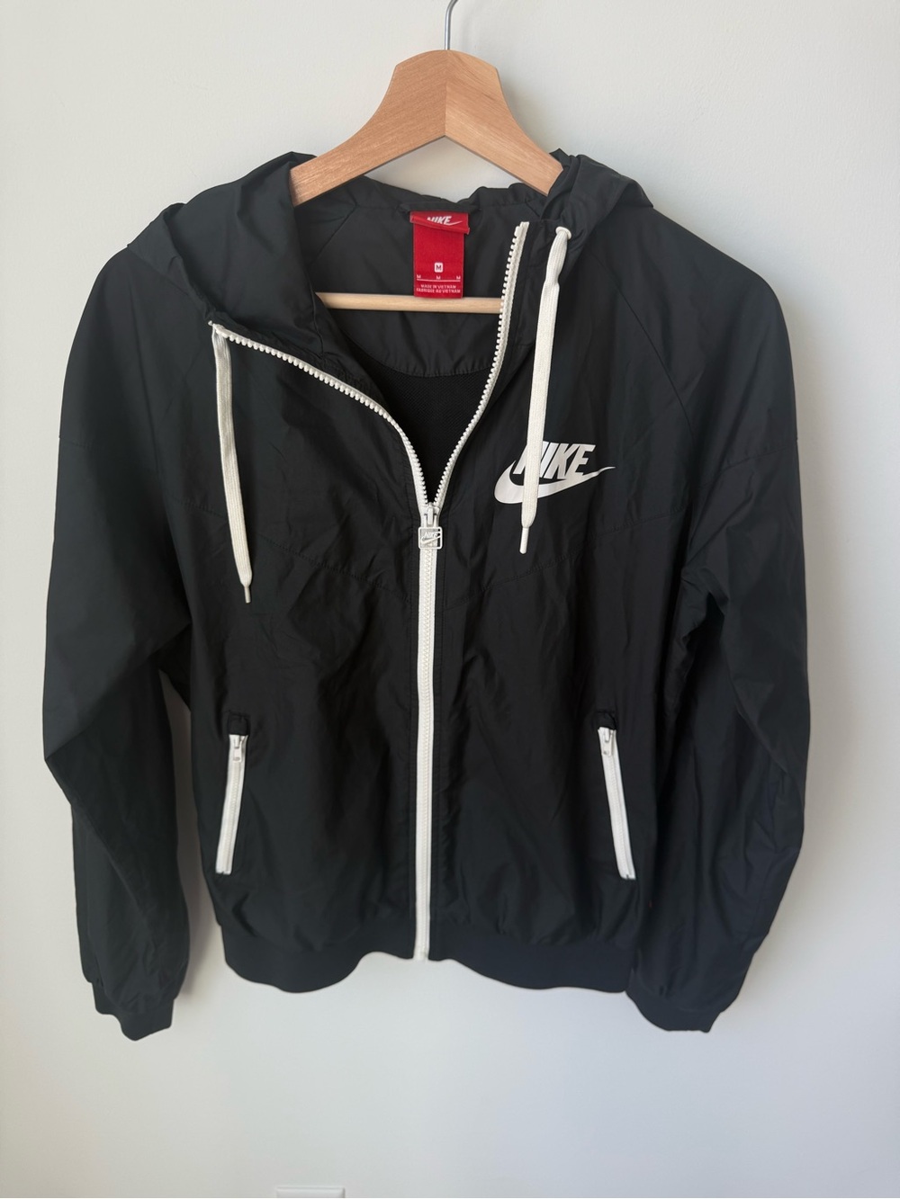 Nike Black Windrunner Jacket with White Accents | M